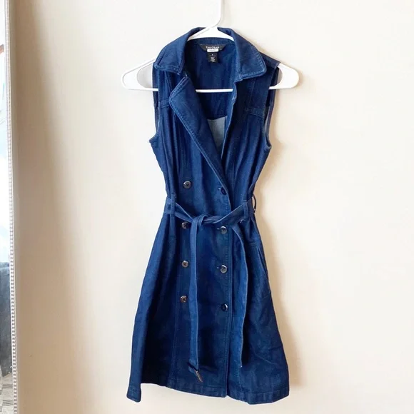 White House Black Market Denim Double Breasted Trench Mini Dress women’s CS - Picture 5 of 8